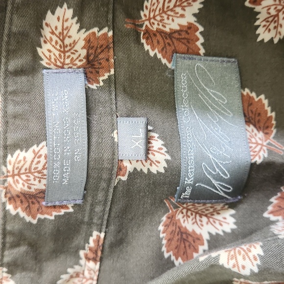 LORD & TAYLOR leaf print shirt XL olive green Kensington collection button down - Picture 3 of 4